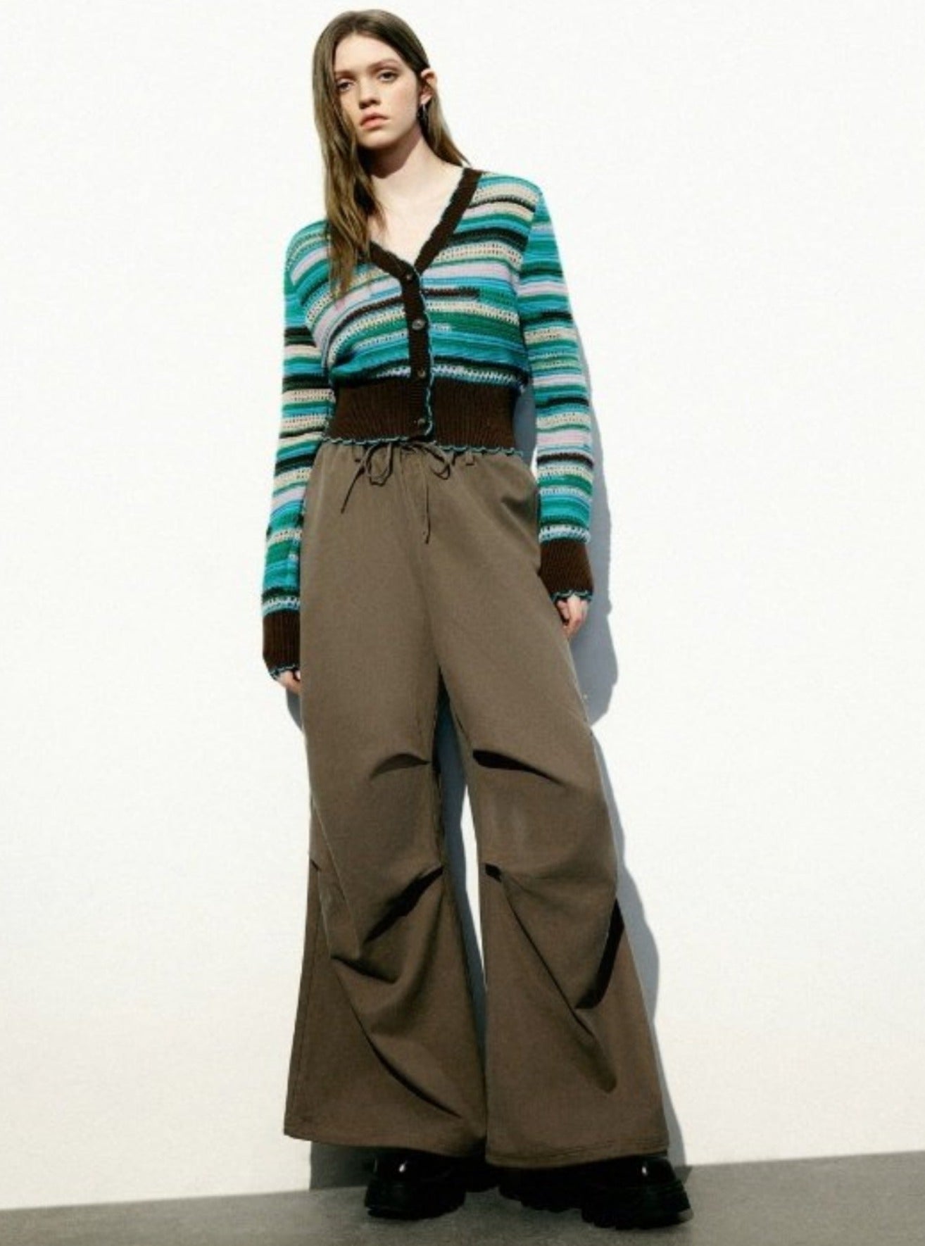 Drawstring Wide Brown Leg Pants