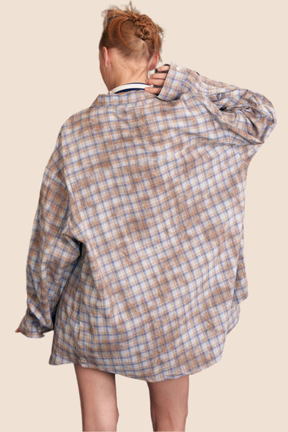 Tie-Dye Plaid Casual Long Sleeve Shirt