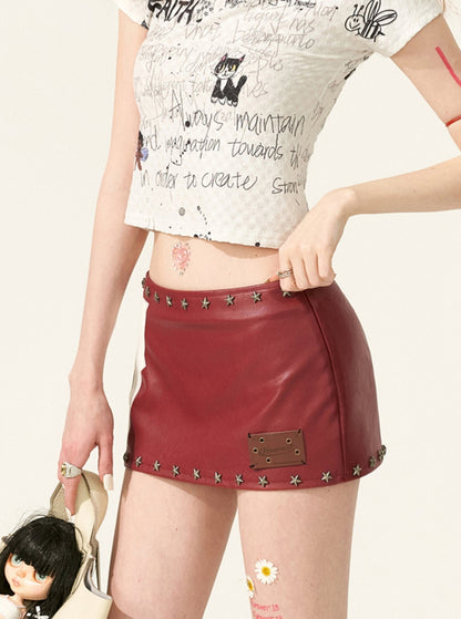 Star Stud Leather Skirt