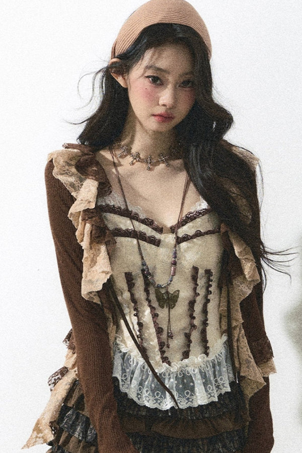 Süßes Crepe-Spitzen-Strickset 