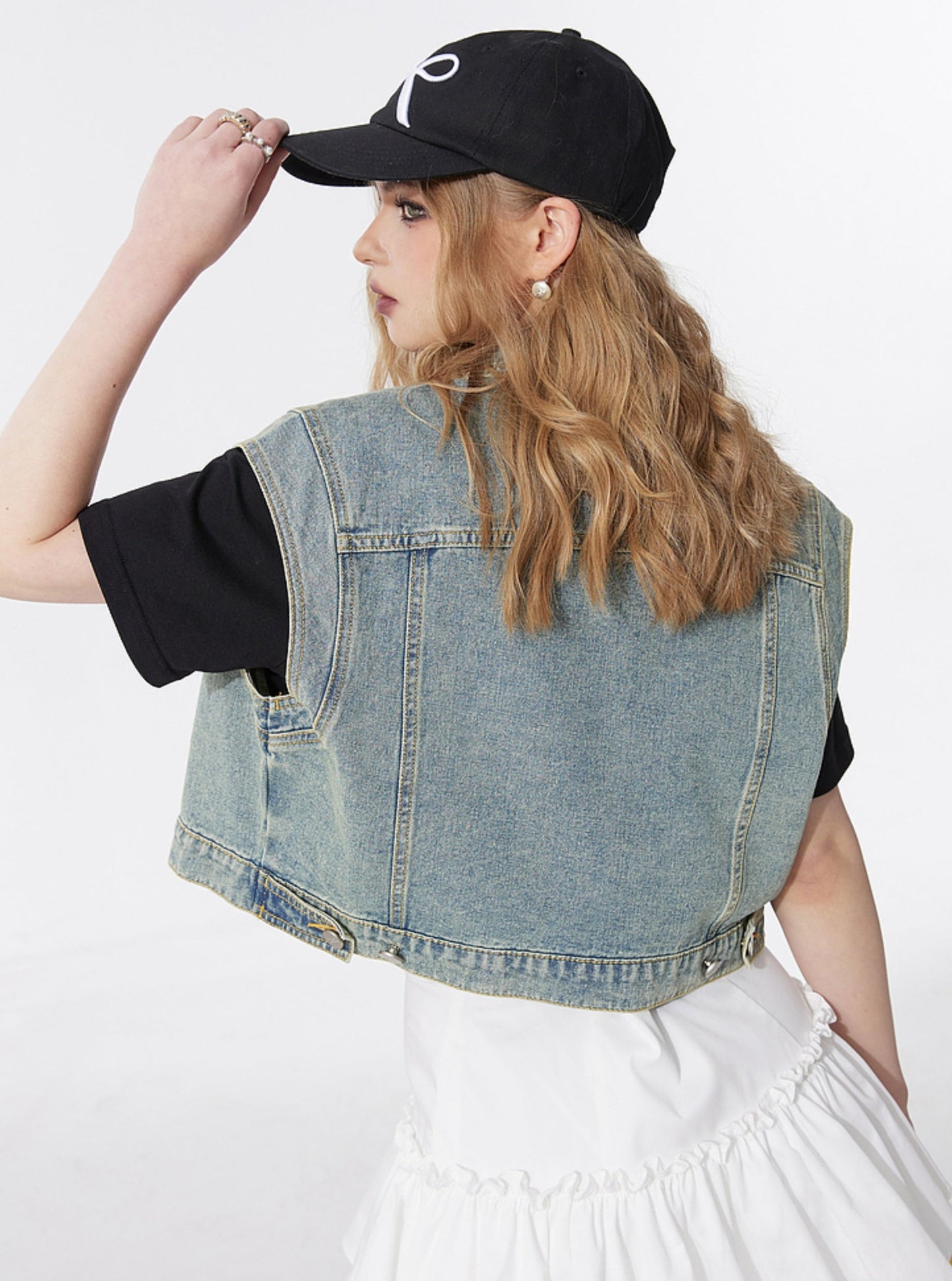 Cropped Layering Denim Vest