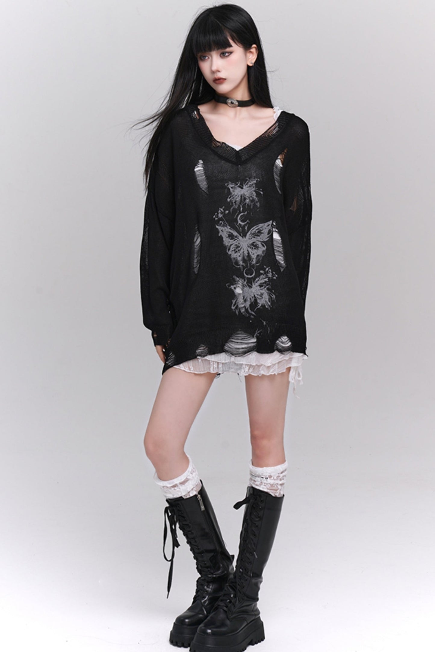 Base Dress Cut-Out Smock Sweater Set-UP