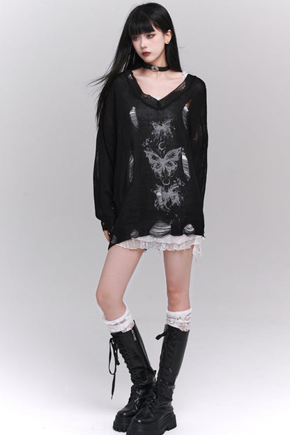 Base Dress Cut-Out Smock Sweater Set-UP