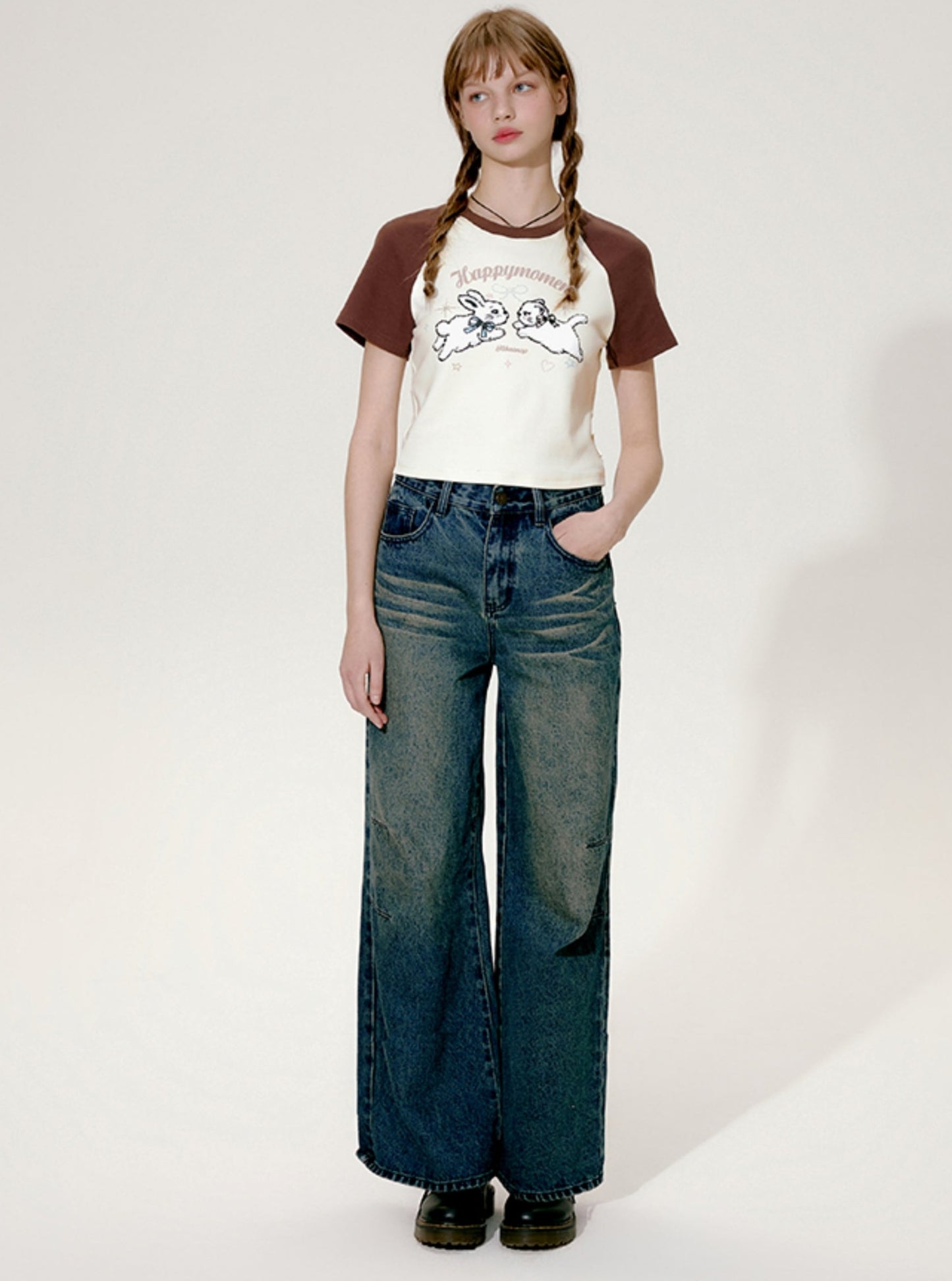 Nap Loose Draping Straight Leg Jeans