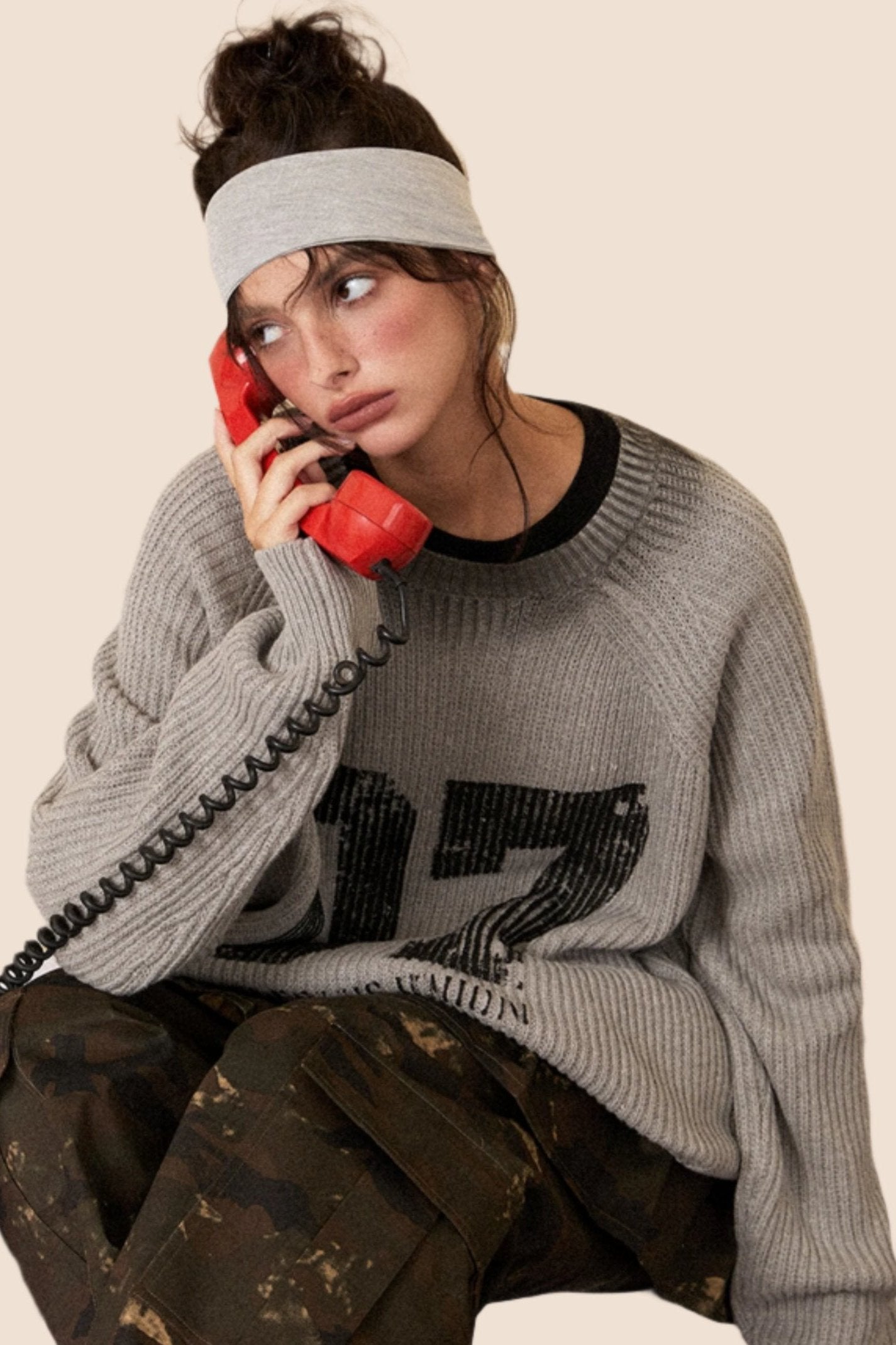 EZEK American retro distressed pullover crewneck sweater women's autumn and winter new loose trendy brand knitwear top