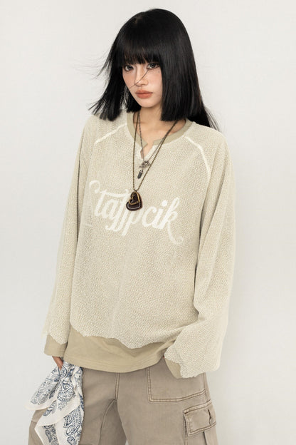 Retro Splicing Slim Long Sleeve Sweatshirt