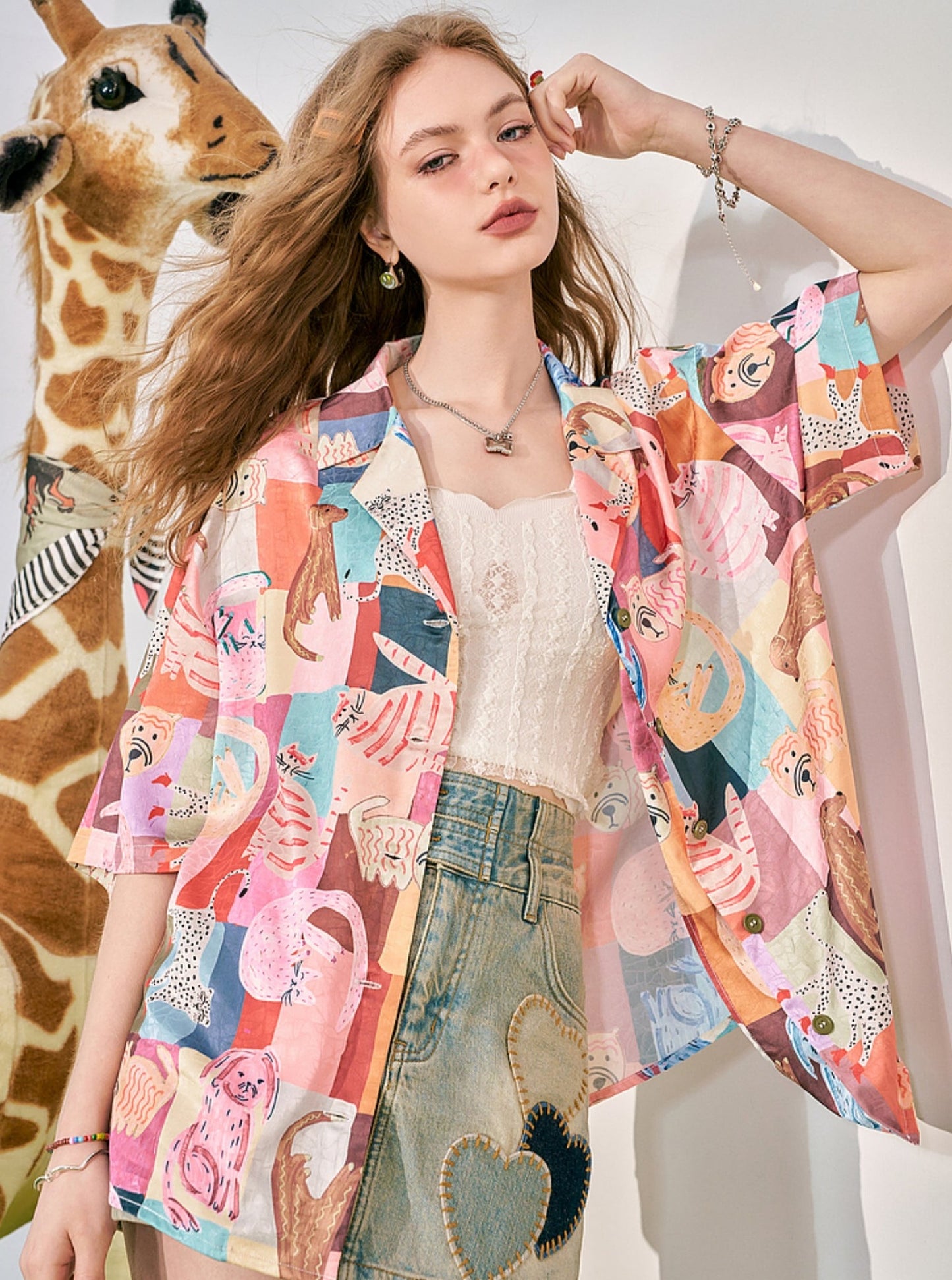 Pink Satin Print Shirt