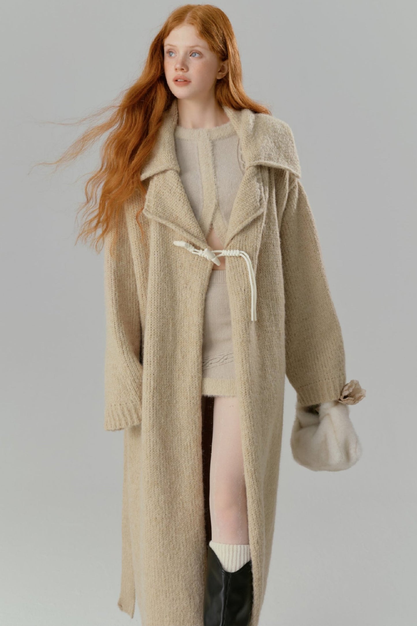 Wool Lapel Long Cardigan Jacket