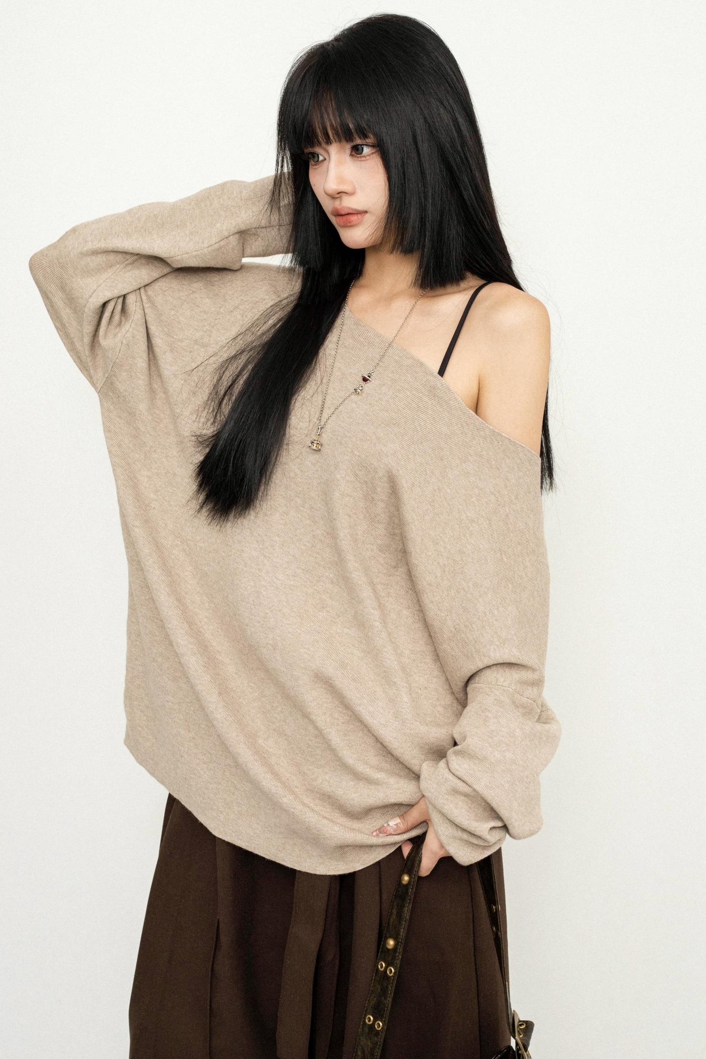 Asymmetric Shoulder Knit Top