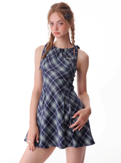 Slim Waist Plaid Slip Dress