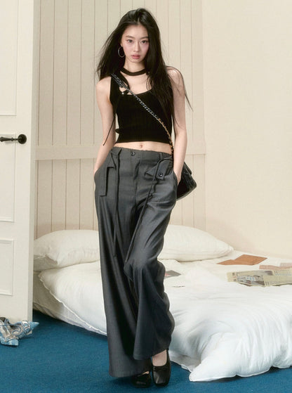 Turned-Up Gray Wide-Leg Pants