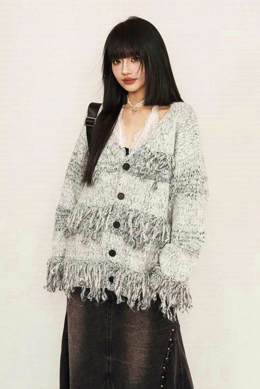 OCTTFLAB Fall/Winter Lazy Atmosphere Tassel Stitching Loose Sweater Women's 2024 New Knitted Tops Women