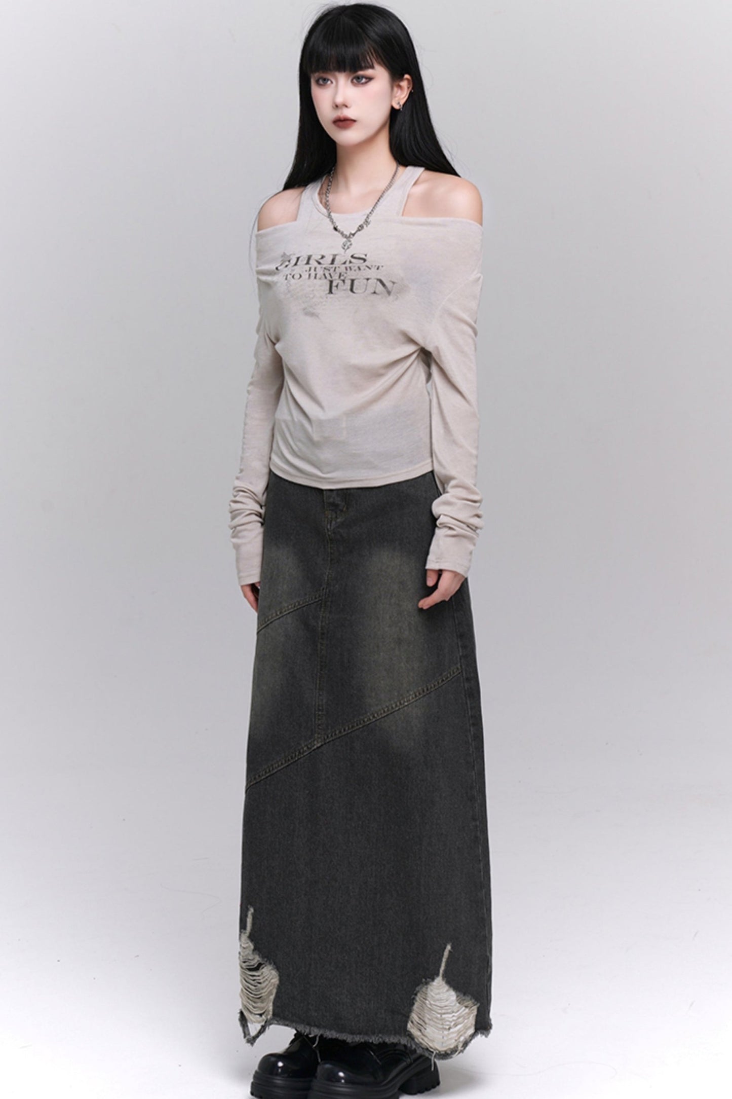 New Fashion Long Denim Skirt