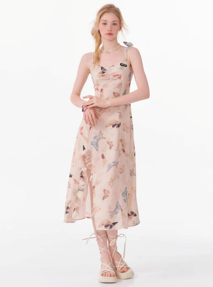 Butterfly Print Long Slit Dress