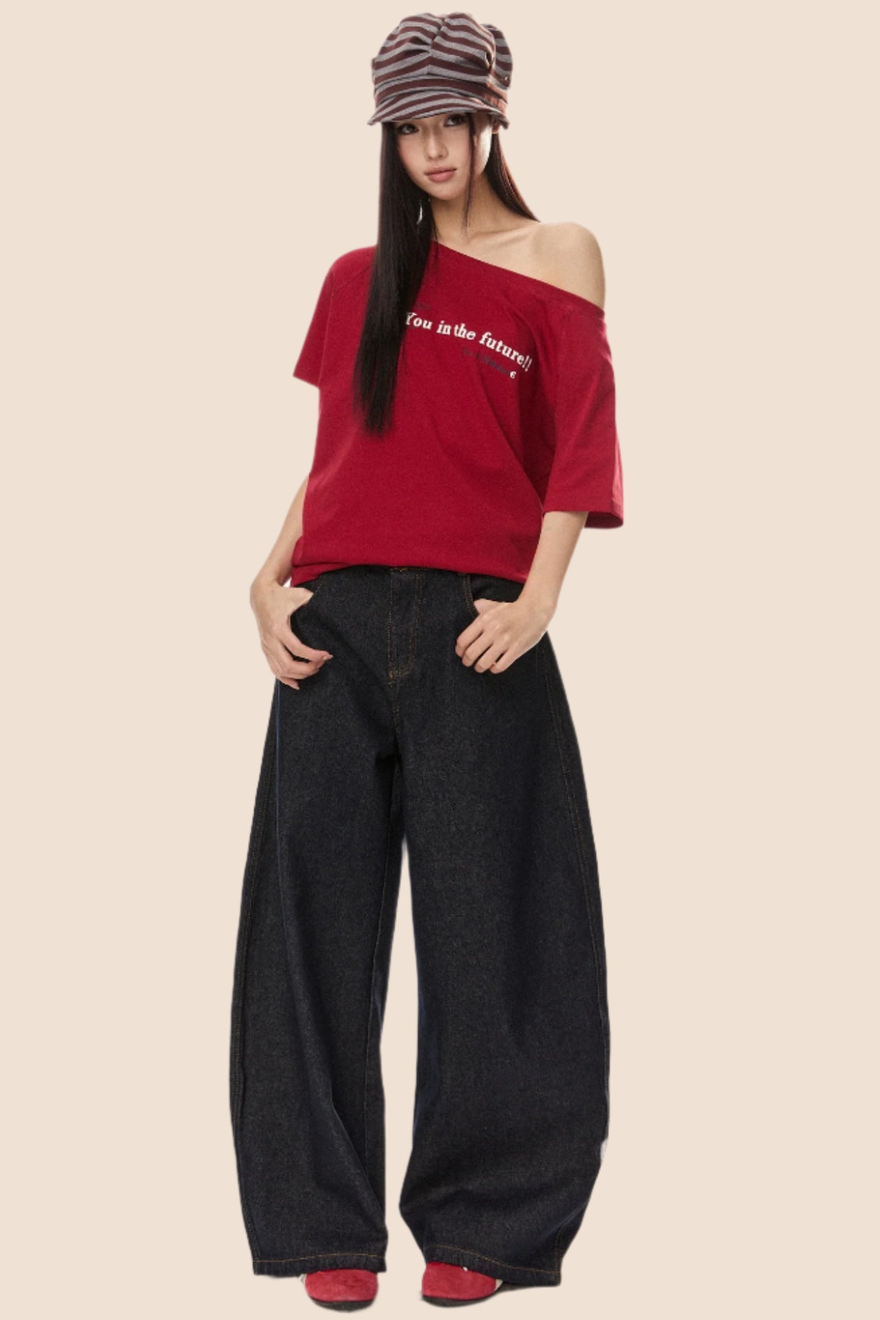 Retro Loose Off Shoulder T-Shirt