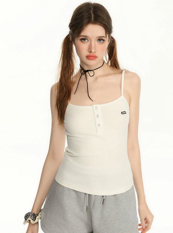 Embroidery Logo Button Camisole Top