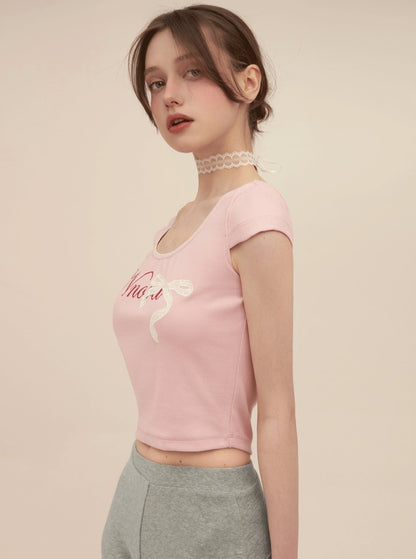 U-Neck Bow High Waist T-Shirt