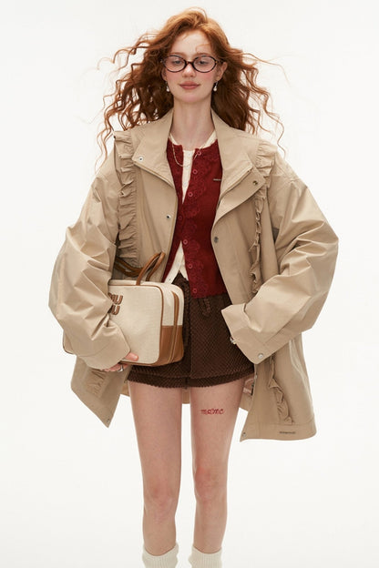 KHAKI FUNGUS EDGE TRENCH COAT