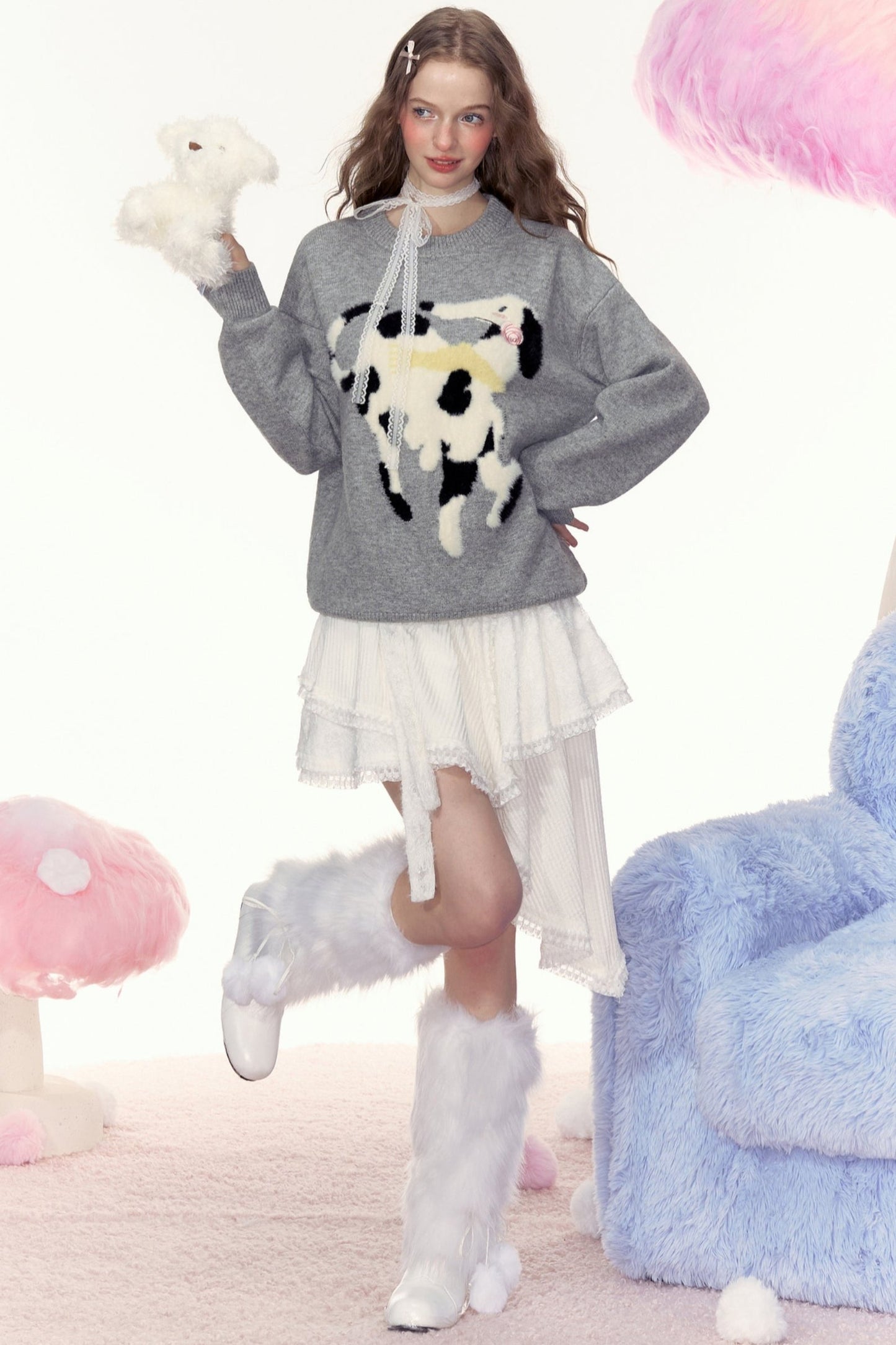 AYF|"Ollie Puppy" Autumn/Winter French retro design sense lazy style loose knit pullover sweater women