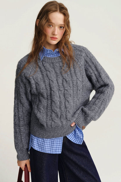 Cable Knit Wool Pullover Sweater