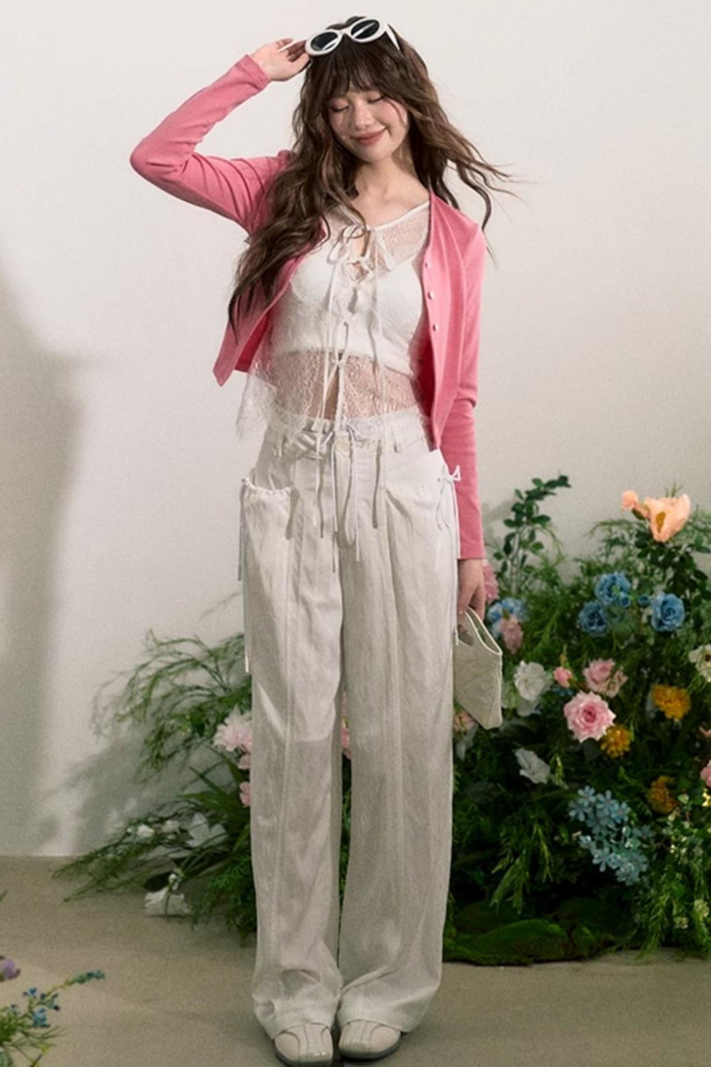 Lace-Trim Wide-Leg Pants