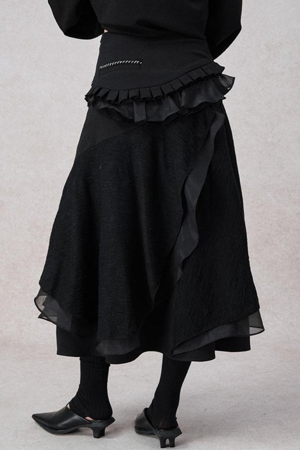 White Wool Lace Asymmetrical Skirt