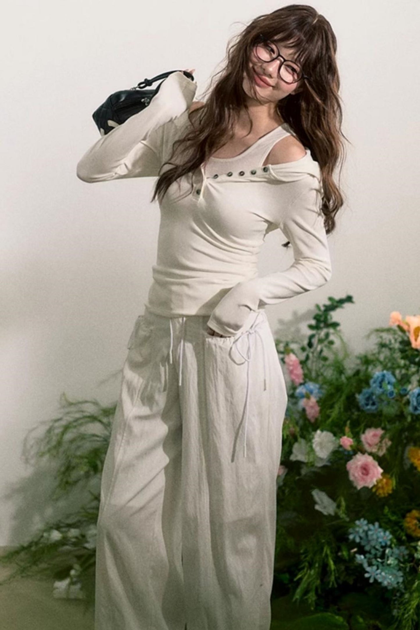 Lace-Trim Wide-Leg Pants