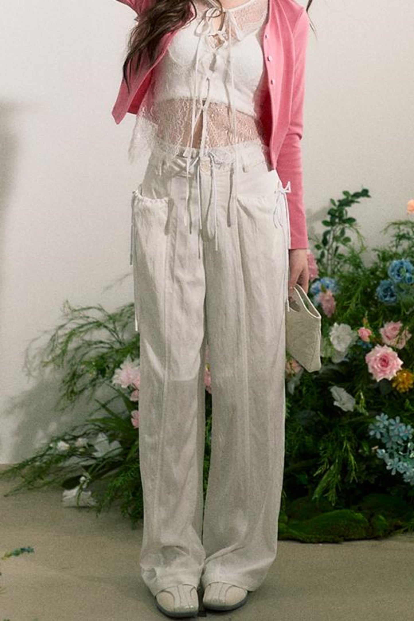 Lace-Trim Wide-Leg Pants