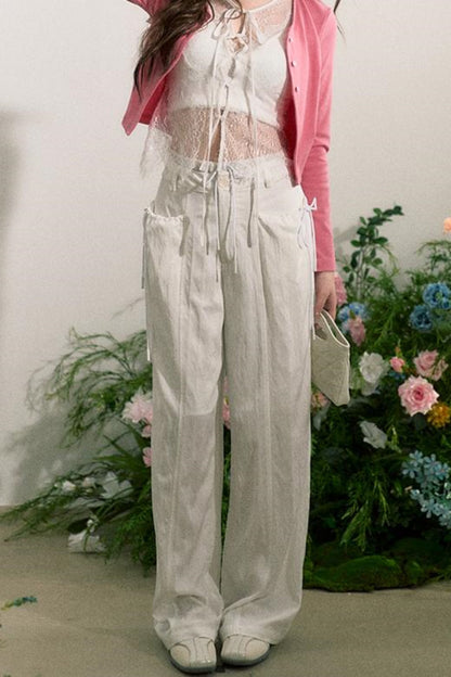 Lace-Trim Wide-Leg Pants