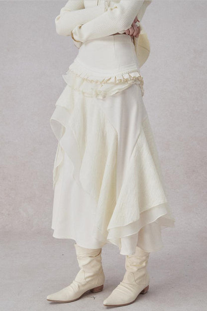 Weißer Wollspitzen asymmetrischer Rock 