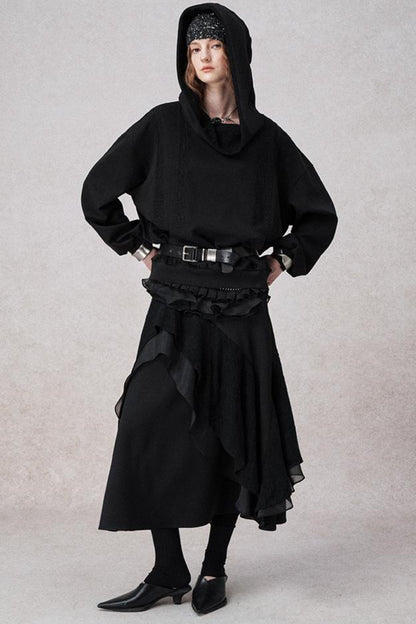 Weißer Wollspitzen asymmetrischer Rock 