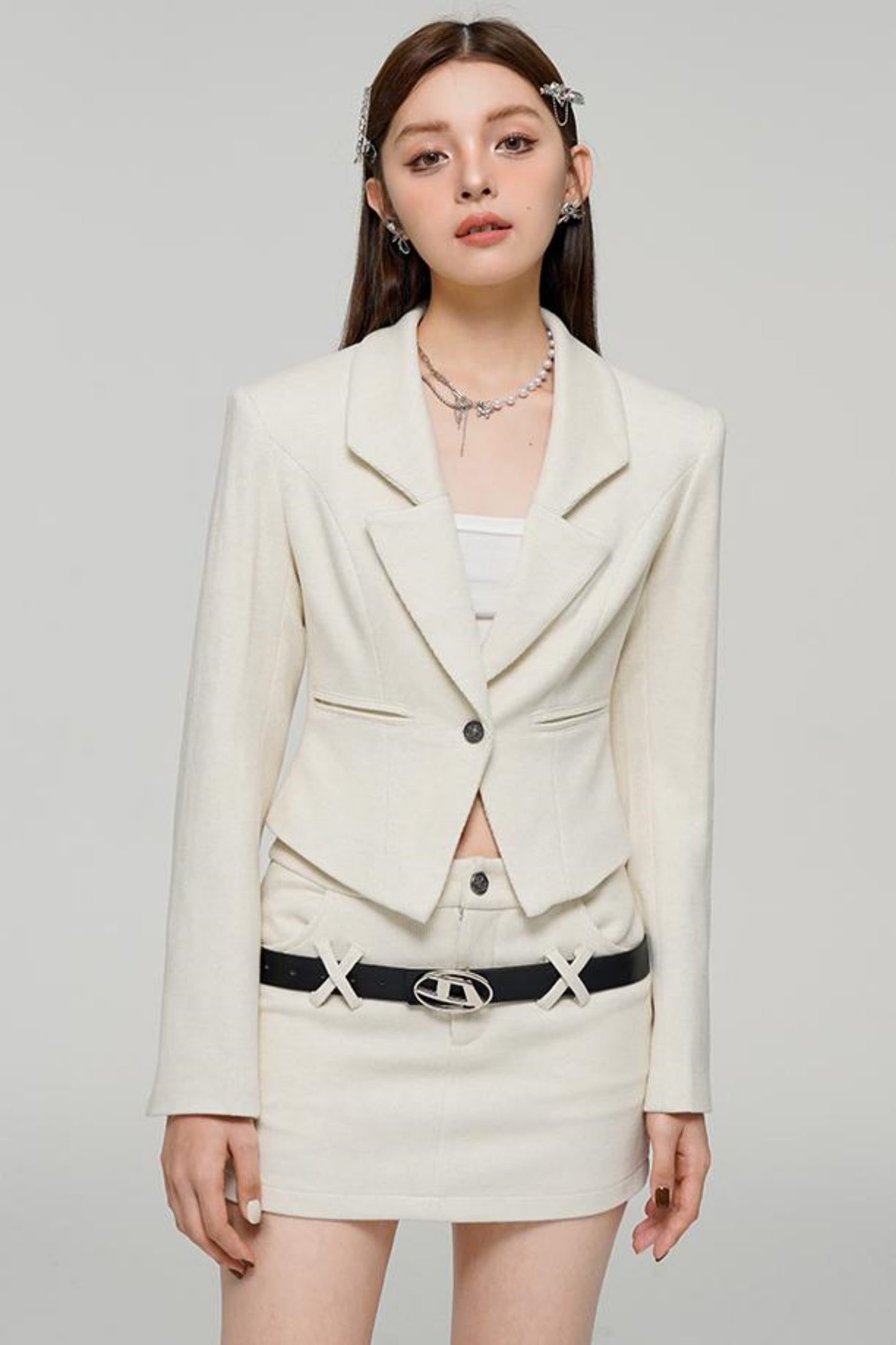 Elegant Short Blazer Skirt Set-Up