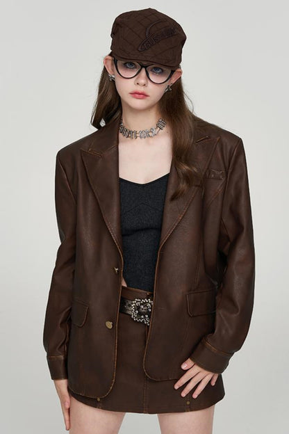 European Oversized Leather Jacket Set-Up