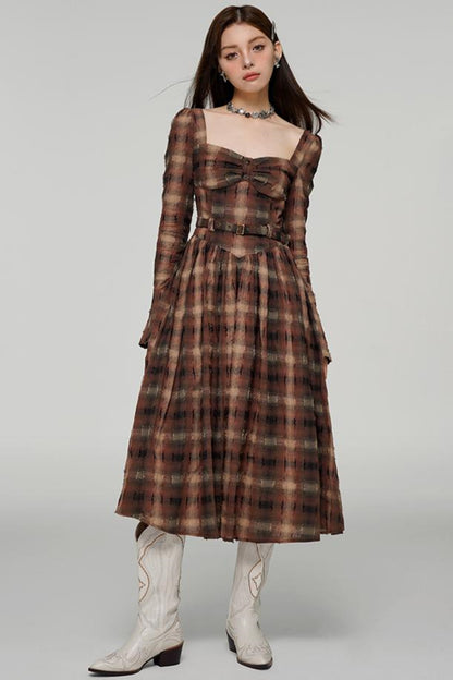 Autumn Checkered Elegance Dress