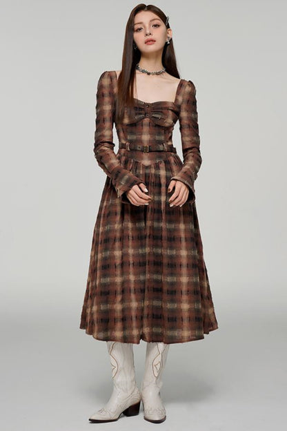 Autumn Checkered Elegance Dress