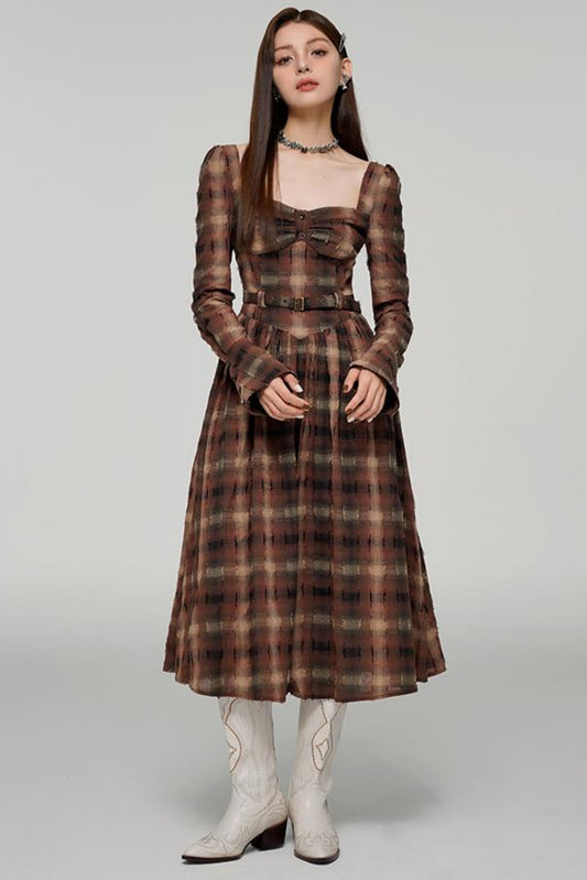 Autumn Checkered Elegance Dress