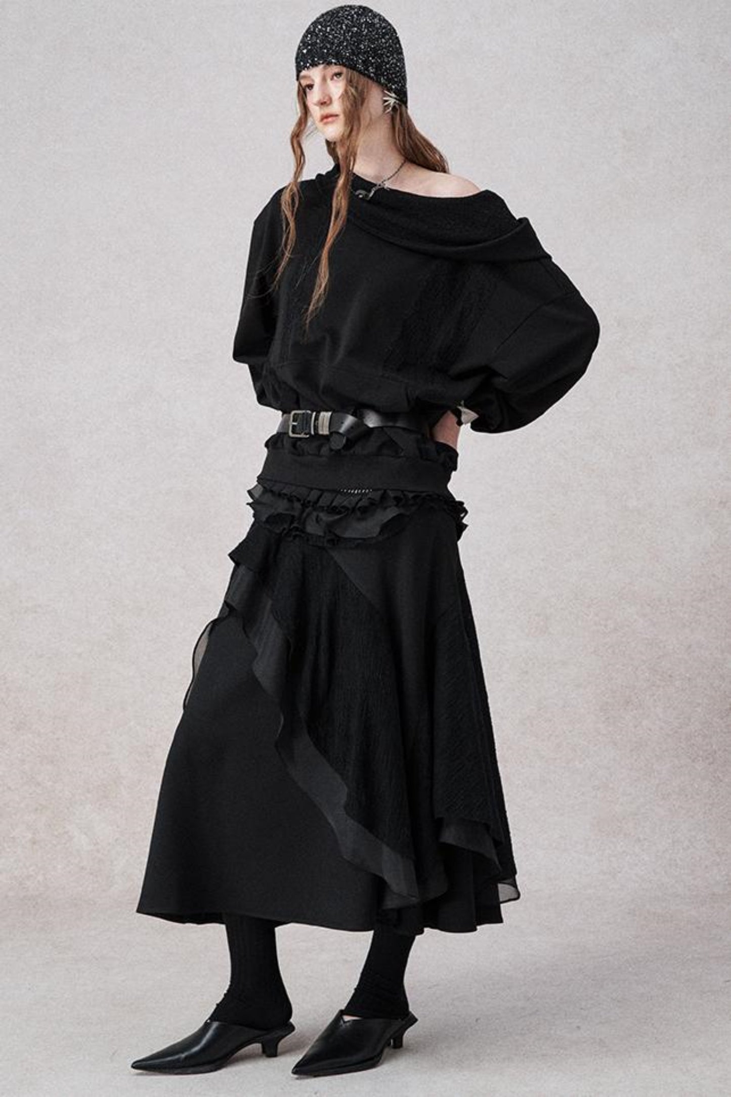 Weißer Wollspitzen asymmetrischer Rock 