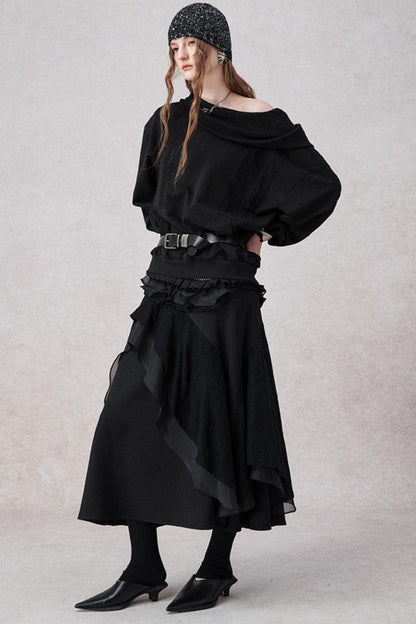 Weißer Wollspitzen asymmetrischer Rock 