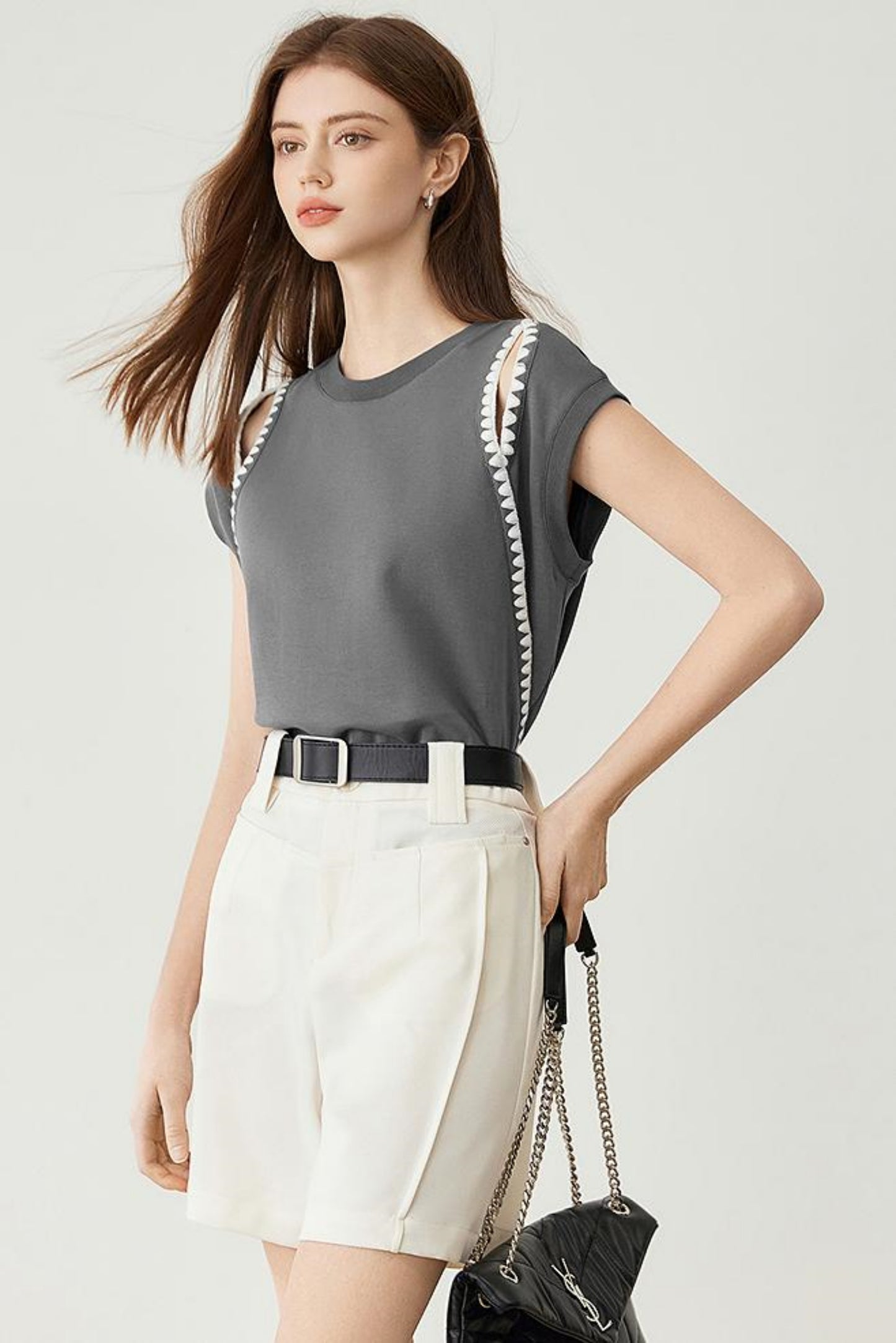 Elegant Covered Shoulder Short Sleeve Top