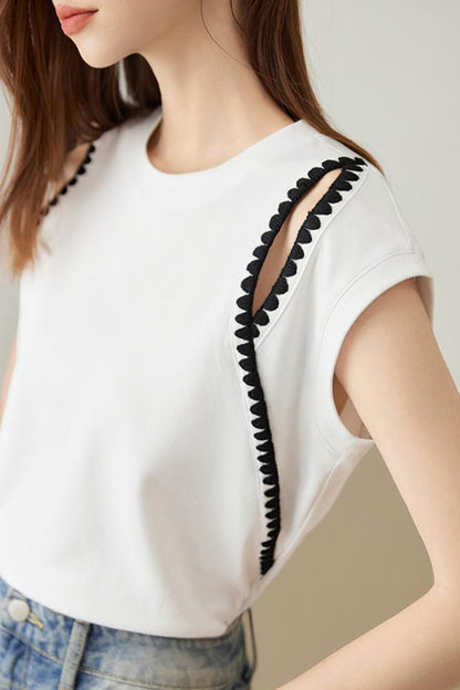 Elegant Covered Shoulder Short Sleeve Top