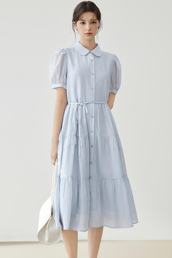 Puff Sleeve A-Line Tiered Dress