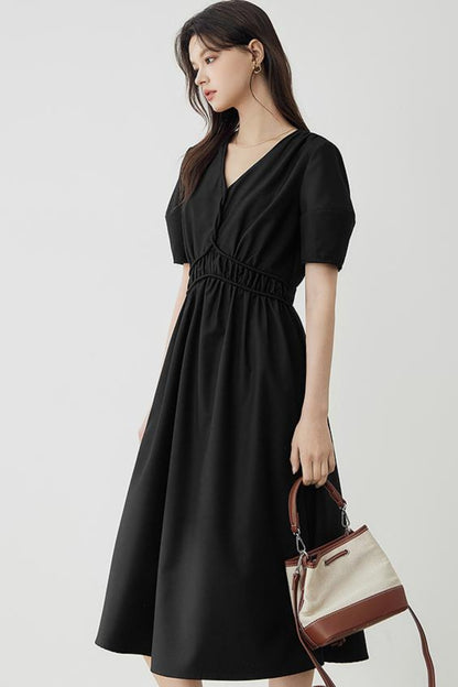 Minimalist Solid Puff Sleeve Dress