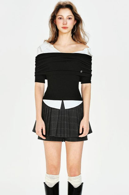 Vintage Style Off-Shoulder Knit Top