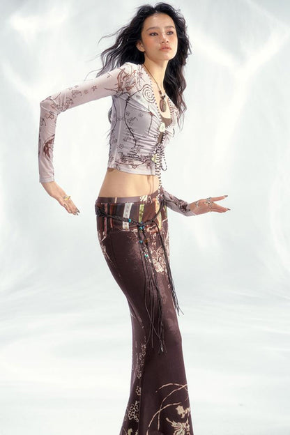 Star Mesh Cardigan With Long Skirt Set-Up