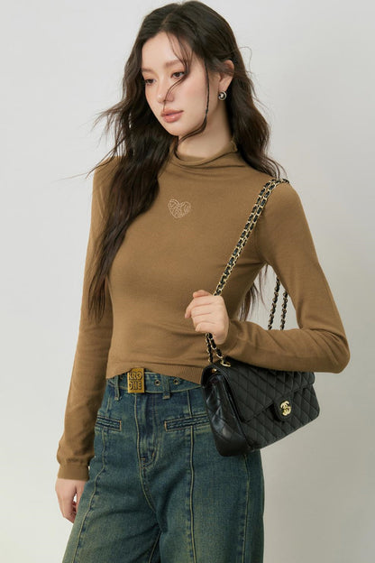 Gold Accent High Neck Knit Top