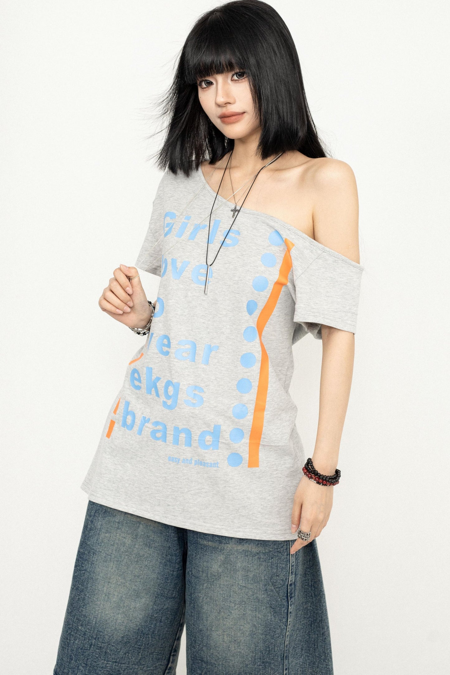Y2K Style One-Shoulder Tee