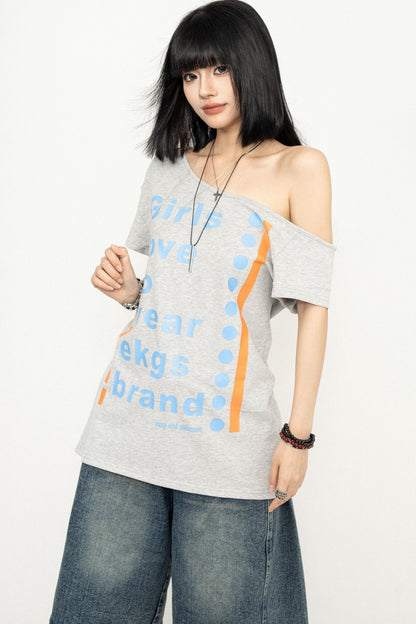 Y2K Style One-Shoulder Tee