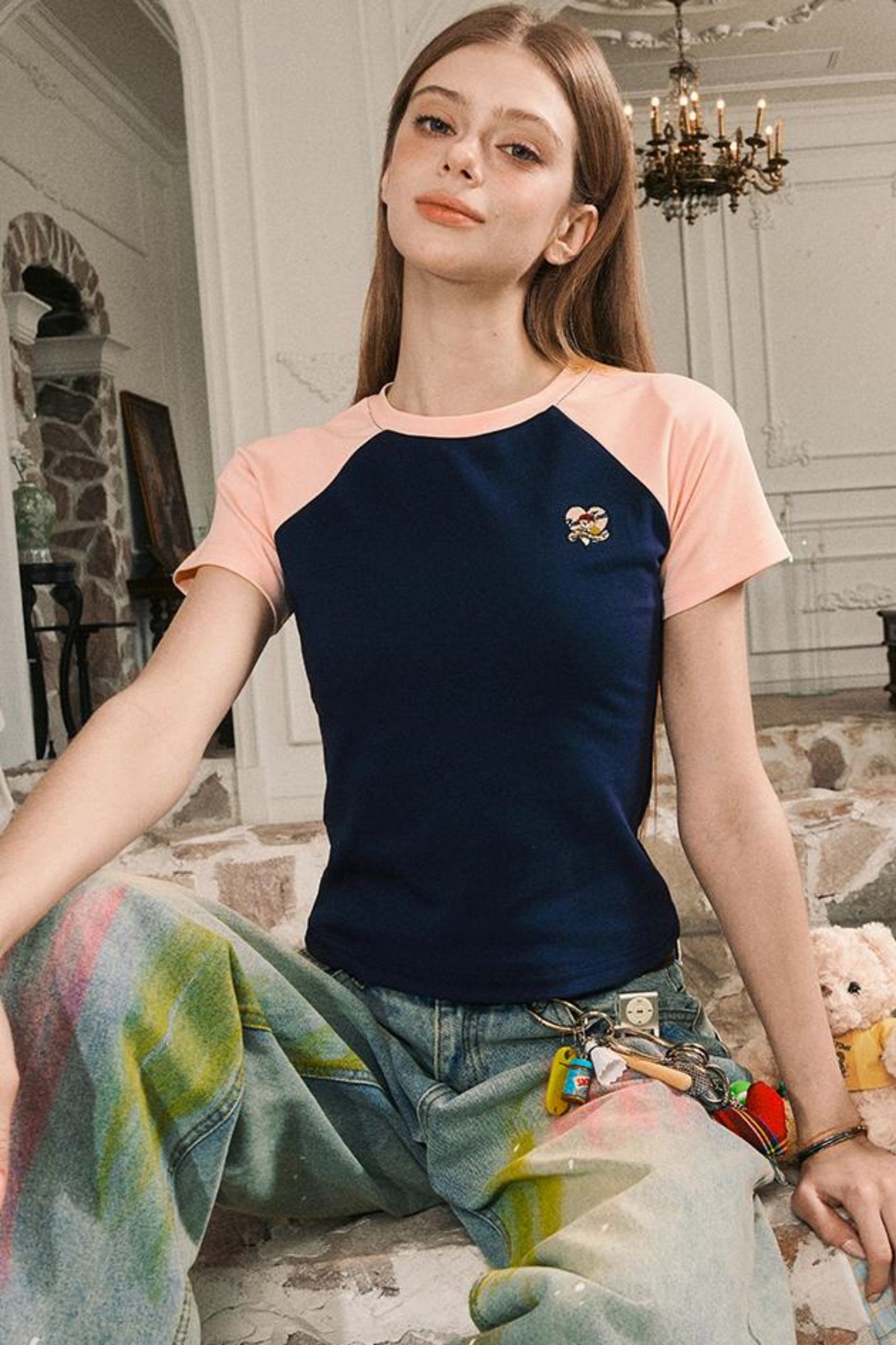 Color Block Shoulder Loose Fit T-Shirt