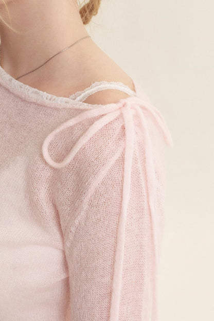 Rose Scented Mohair Bow Neck Sweater Set-Up