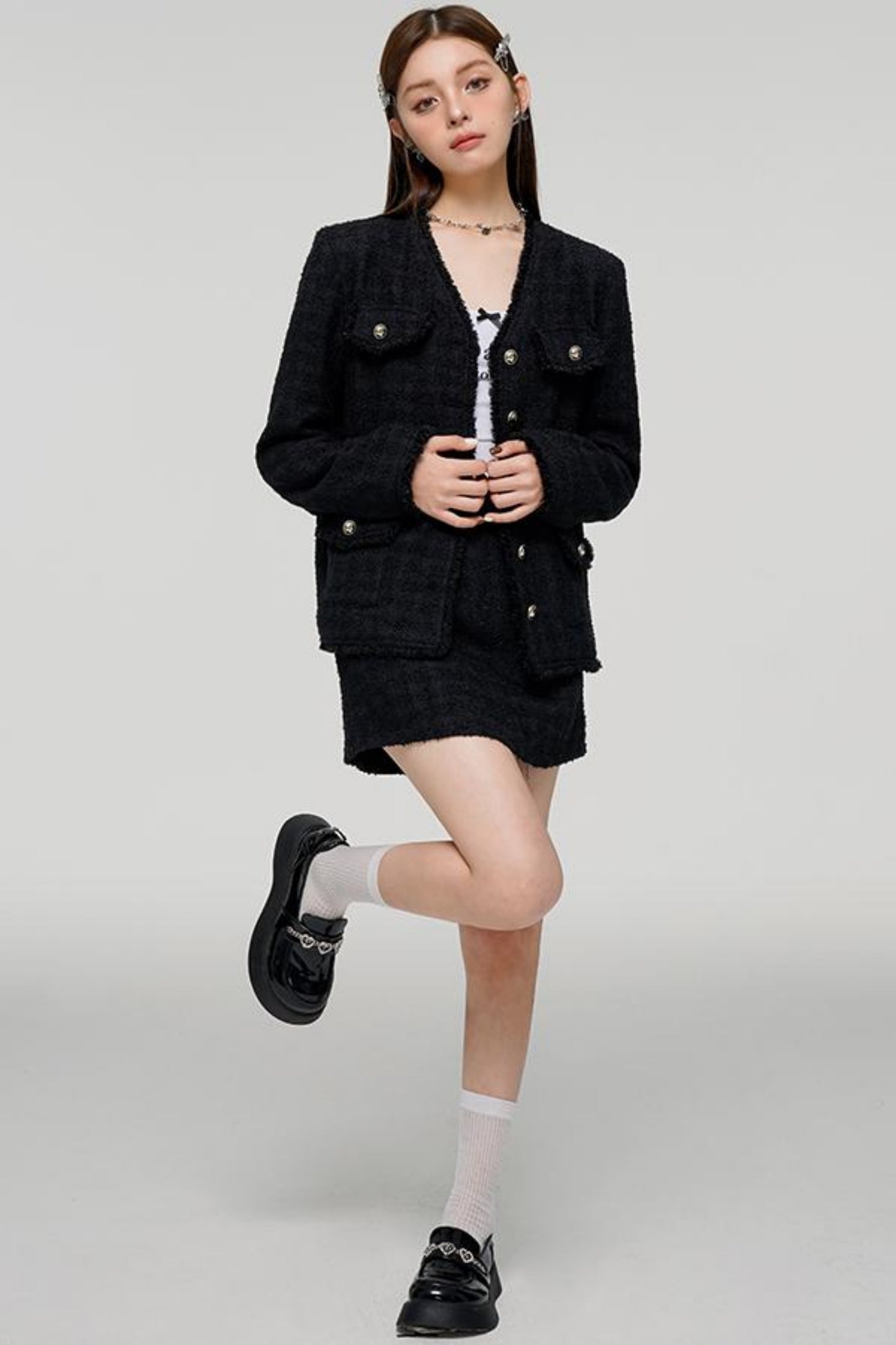 Black Edge Jacket & Chili Skirt Set-Up